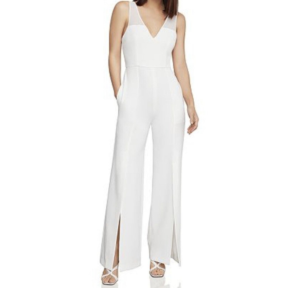 BCBGMAXAZRIA VICKTORIA SLIT WIDE-LEG JUMPSUIT OFF WHITE SIZE M NWT